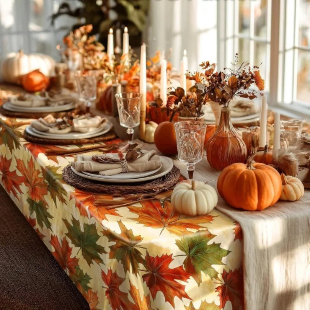 Plastic Table Cloth Disposable 8 Pack, 54 x 108 Inch Table Cloths, Thanksgiving